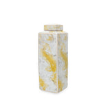 17" Gray and Gold Ceramic Abstract Square Ginger Jar