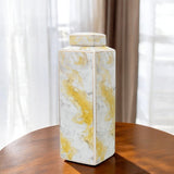 17" Gray and Gold Ceramic Abstract Square Ginger Jar