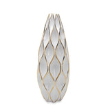 25" White and Gold Ceramic Geometric Wavy Table Vase