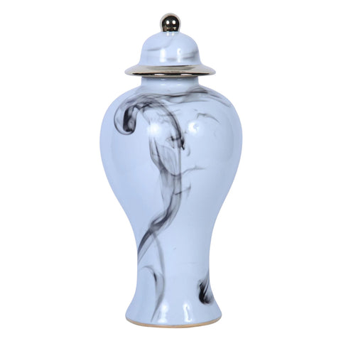 19" White and Gray Abstract Amphora Ceramic Ginger Jar