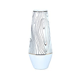 15" White and Gold Faux Bois Cylinder Ceramic Table Vase