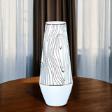 15" White and Gold Faux Bois Cylinder Ceramic Table Vase