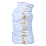 20" White and Gold Abstract Ceramic Table Vase With Sculptural Details