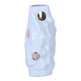 14" White and Gold Polka Dots Wavy Ceramic Table Vase