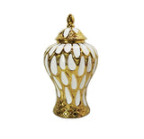 18" White and Gold Abstract Urn Ceramic Ginger Jar