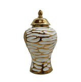 13" White and Gold Abstract Urn Ceramic Ginger Jar