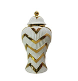 13" White and Gold Chevron Urn Ceramic Ginger Jar