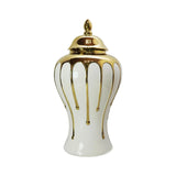 13" White and Gold Abstract Urn Ceramic Ginger Jar