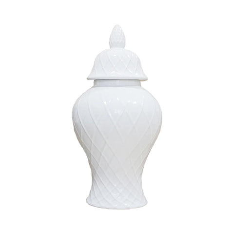 21" White Geometric Urn Ceramic Ginger Jar
