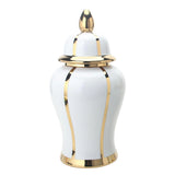 19" White and Gold Striped Urn Ceramic Ginger Jar