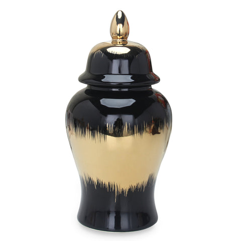 19" Black and Gold Color Block Urn Ceramic Ginger Jar