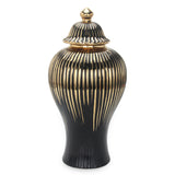 12" Black and Gold Striped Urn Ceramic Ginger Jar