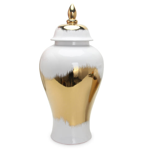 19" White and Gold Abstract Urn Ceramic Ginger Jar