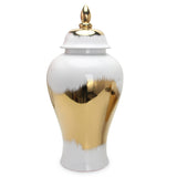 25" White and Gold Abstract Urn Ceramic Ginger Jar