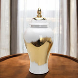 25" White and Gold Abstract Urn Ceramic Ginger Jar