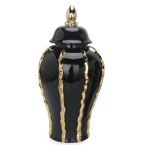 25" Black and Gold Striped Urn Ceramic Ginger Jar