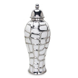 16" White and Silver Abstract Urn Ceramic Ginger Jar