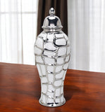 16" White and Silver Abstract Urn Ceramic Ginger Jar