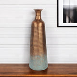 24" Copper And Teal Abstract Tapered Metal Table Vase