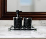 Three Piece Black Silver and Clear Glass Bling Bathroom Accessory Set