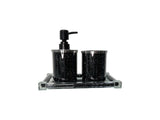 Three Piece Black Silver and Clear Glass Bling Bathroom Accessory Set