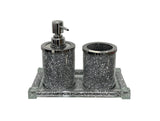 Three Piece Clear And Silver Glass Bling Bathroom Accessory Set