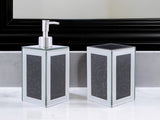 Two Piece Black Mirrored Glass Bling Bathroom Accessory Set