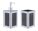 Two Piece Black Mirrored Glass Bling Bathroom Accessory Set
