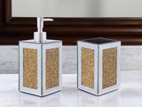 Two Piece Gold And Mirrored Glass Bling Bathroom Accessory Set