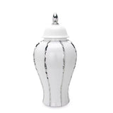 15" White And Silver Striped Urn Crystal Ginger Jar