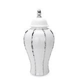 25" White And Silver Striped Urn Crystal Ginger Jar