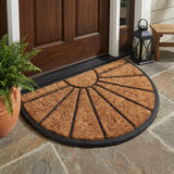 18" X 30" Beige and Black Rubber and Coir Outdoor Semi Circle Door Mat