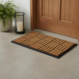 18" X 30" Beige and Black Rubber and Coir Outdoor Door Mat