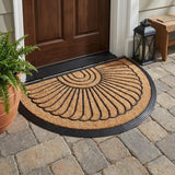 18" X 30" Beige and Black Rubber and Coir Outdoor Semi Circle Door Mat