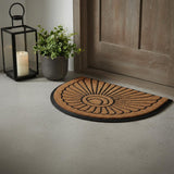 24" X 36" Beige and Black Rubber and Coir Outdoor Semi Circle Door Mat