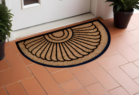 24" X 36" Beige and Black Rubber and Coir Outdoor Semi Circle Door Mat