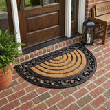 18" X 30" Beige and Black Rubber and Coir Outdoor Semi Circle Door Mat