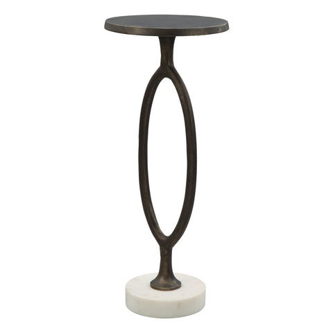 25" Bronze And White Aluminum Round Pedestal End Table