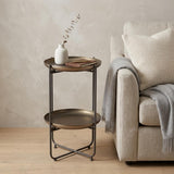32" Bronze And Gray Steel Round Pedestal End Table