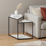 20" Black and White Wood and Steel Triangular Pedestal End Table