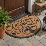18" X 30" Beige and Black Rubber and Coir Outdoor Semi Circle Door Mat