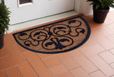 18" X 30" Beige and Black Rubber and Coir Outdoor Semi Circle Door Mat