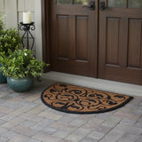 30" X 48" Beige and Black Rubber and Coir Outdoor Semi Circle Door Mat