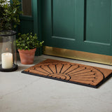 18" X 30" Beige and Black Rubber and Coir Outdoor Semi Circle Door Mat