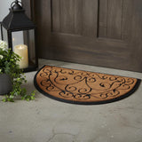 18" X 30" Beige and Black Rubber and Coir Outdoor Semi Circle Door Mat