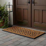 18" X 47" Beige and Black Rubber and Coir Outdoor Door Mat
