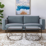 Set of Two Silver and Bronze Mirrored Glass and Steel Square Abstract Bunching Coffee Tables