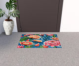 18" X 30" Blue and Pink Coir Floral Outdoor Door Mat