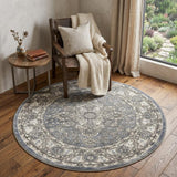 4' Blue Floral Power Loom Round Rug