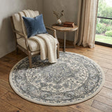 4' Blue Floral Power Loom Round Rug